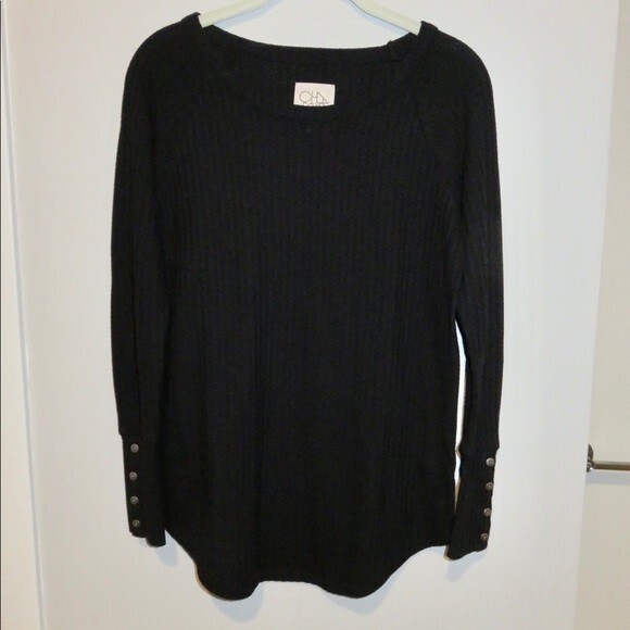 Chaser Top Waffle Long Sleeve Black Henley T-Shirt Thermal Crew Neck Small - Picture 2 of 8
